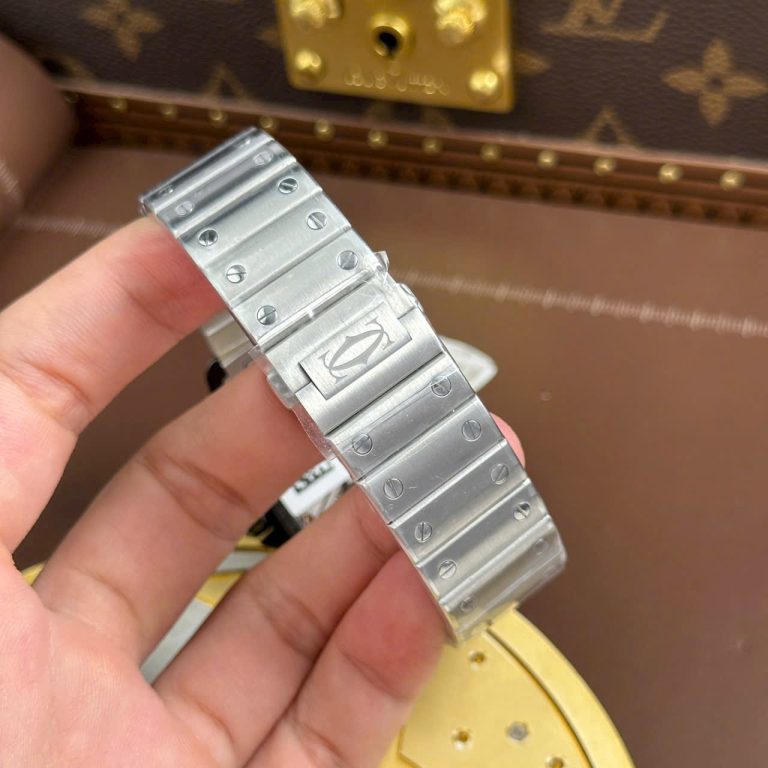 Cartier Santos Luxury Fake Watches Skeleton Dial Bezel Blue 39.8mm