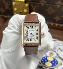 Cartier Tank Louis Copies Watches White Dial Leather Strap Brown 27.8×38.1mm