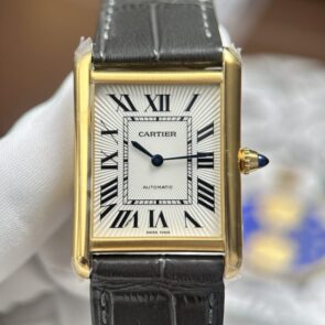 Cartier Tank Louis Copies Watches White Dial Leather Strap Gray 27.8×38.1mm