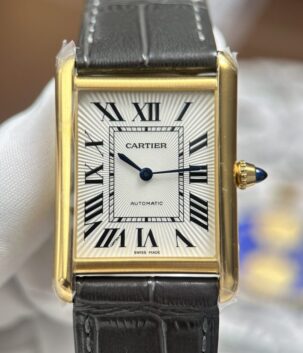 Cartier Tank Louis Copies Watches White Dial Leather Strap Gray 27.8×38.1mm