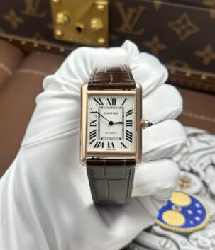 Cartier Tank Louis Fake Watches White Dial Case Rose Gold 27.8×38.1mm