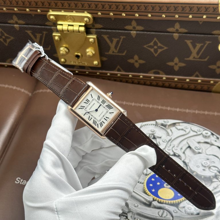 Cartier Tank Louis Fake Watches White Dial Case Rose Gold 27.8×38.1mm