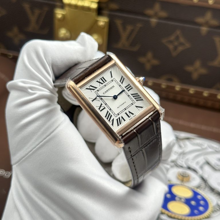 Cartier Tank Louis Fake Watches White Dial Case Rose Gold 27.8×38.1mm