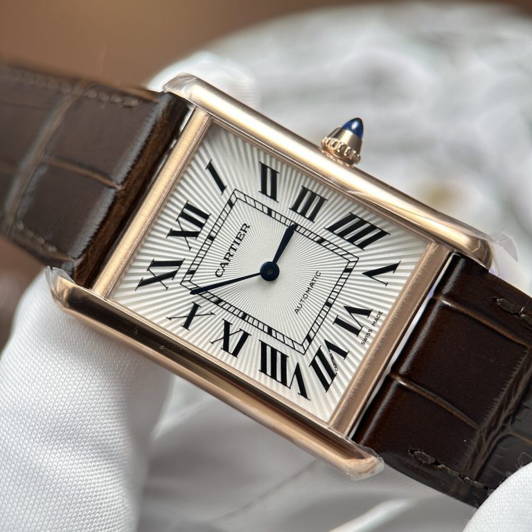 Cartier Tank Louis Fake Watches White Dial Case Rose Gold 27.8×38.1mm
