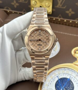 IWC Ingenieur Knock Off Watches Case Rose Gold Swiss Automatic Movement V7 Factory 40mm