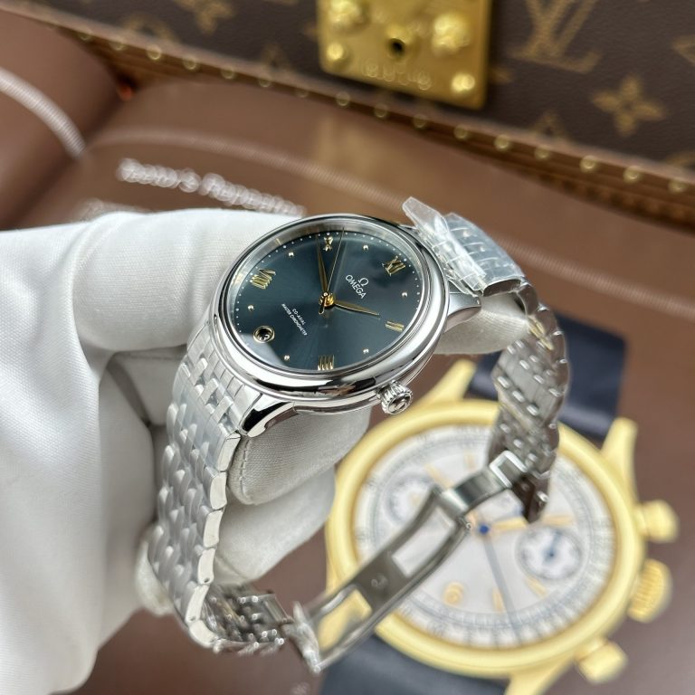 Omega De Ville Prestige Imitation Watches Cyan Blue Dial Automatic Movement 34mm