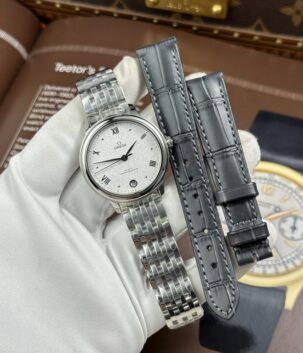 Omega De Ville Prestige Imitation Watches White Dial With Scratched Pattern 34mm