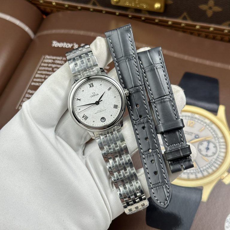 Omega De Ville Prestige Imitation Watches White Dial With Scratched Pattern 34mm