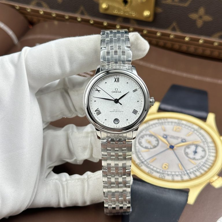 Omega De Ville Prestige Imitation Watches White Dial With Scratched Pattern 34mm