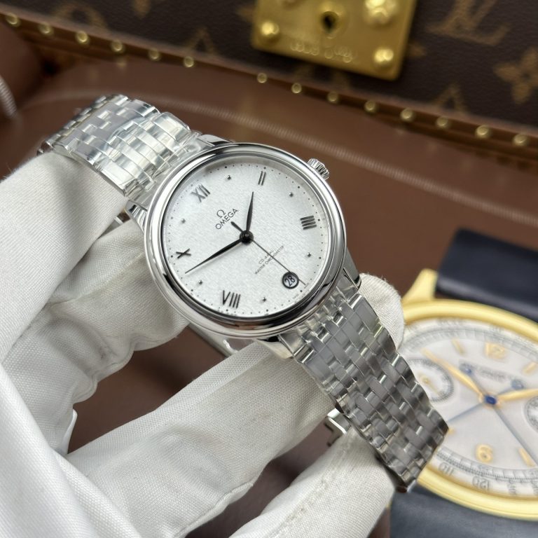 Omega De Ville Prestige Imitation Watches White Dial With Scratched Pattern 34mm