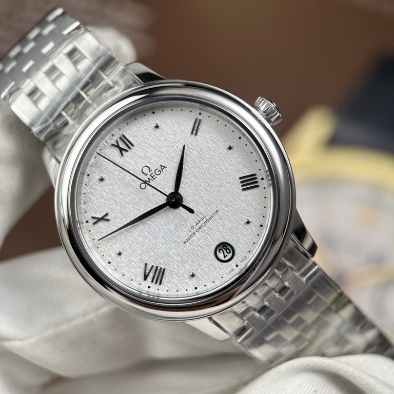 Omega De Ville Prestige Imitation Watches White Dial With Scratched Pattern 34mm
