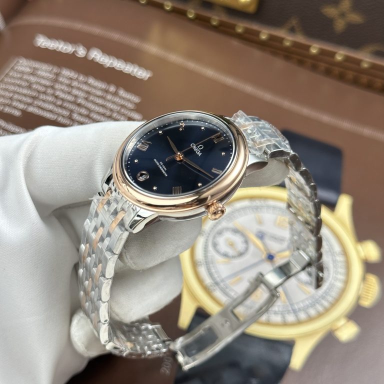 Omega De Ville Prestige Imitation Watches Women Blue Dial Swiss Automatic Movement 34mm