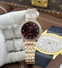 Omega De Ville Prestige Replica Watches Burgundy Dial Automatic Movement 34mm