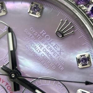 Rolex Daytona Replica Watches Mother Of Pearl Purple Dial Bezel Stone CZ 40mm