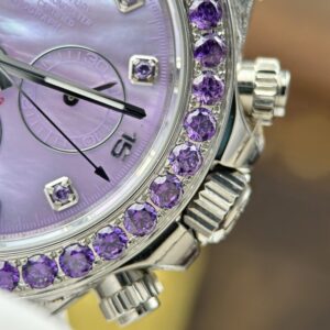 Rolex Daytona Replica Watches Mother Of Pearl Purple Dial Bezel Stone CZ 40mm