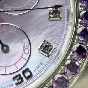 Rolex Daytona Replica Watches Mother Of Pearl Purple Dial Bezel Stone CZ 40mm