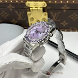 Rolex Daytona Replica Watches Mother Of Pearl Purple Dial Bezel Stone CZ 40mm