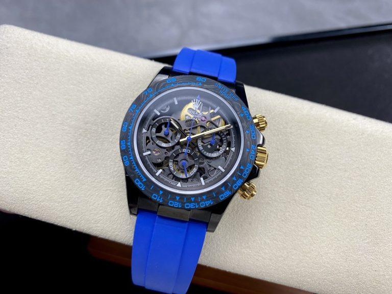 Rolex Daytona By Blaken Fake Watches Skeleton Dial Rubber Strap Blue 40mm