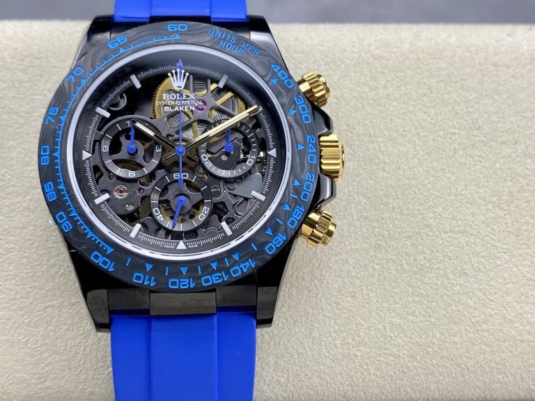 Rolex Daytona By Blaken Fake Watches Skeleton Dial Rubber Strap Blue 40mm