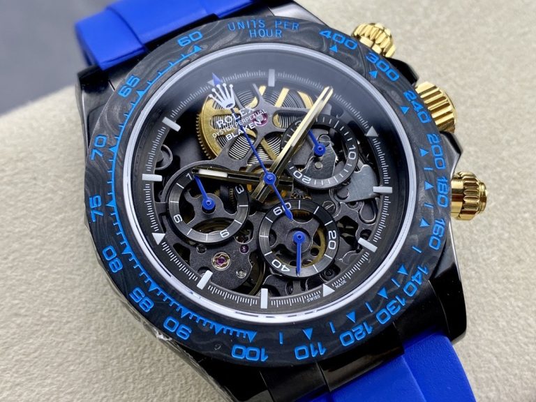 Rolex Daytona By Blaken Fake Watches Skeleton Dial Rubber Strap Blue 40mm