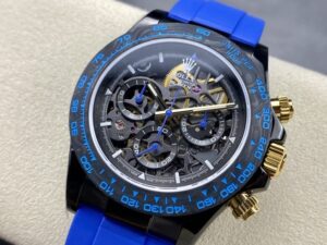 Rolex Daytona By Blaken Fake Watches Skeleton Dial Rubber Strap Blue 40mm