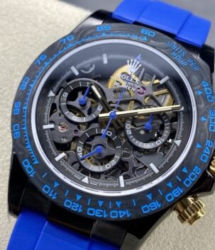 Rolex Daytona By Blaken Fake Watches Skeleton Dial Rubber Strap Blue 40mm