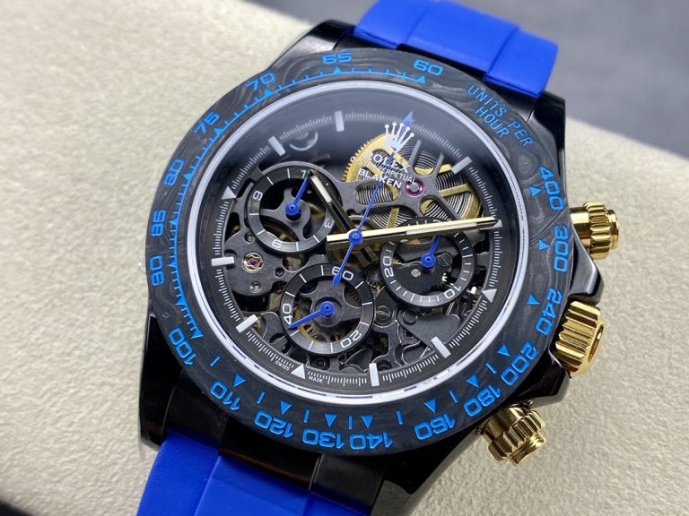 Rolex Daytona By Blaken Fake Watches Skeleton Dial Rubber Strap Blue 40mm