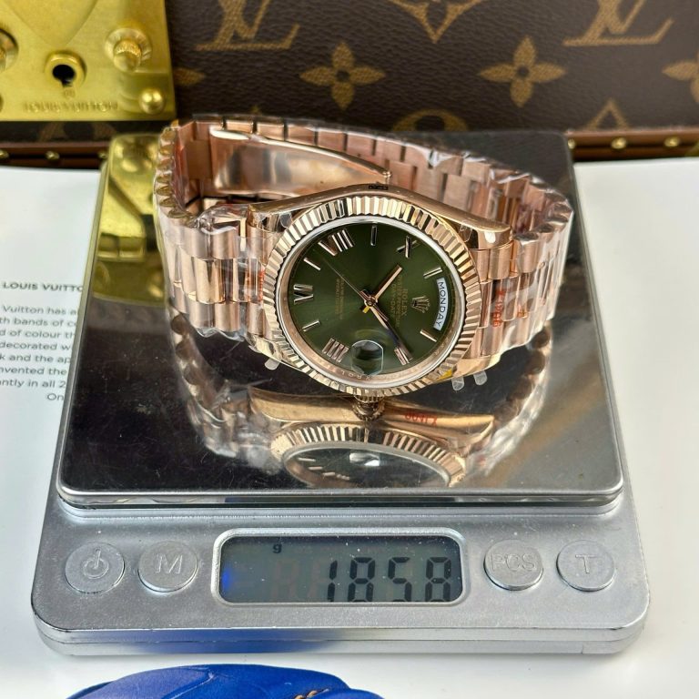 Rolex Luxury Fake Watches Day-Date Green Dial Rose Gold Weight 186 Grams QF Factory 40mm - Image 3