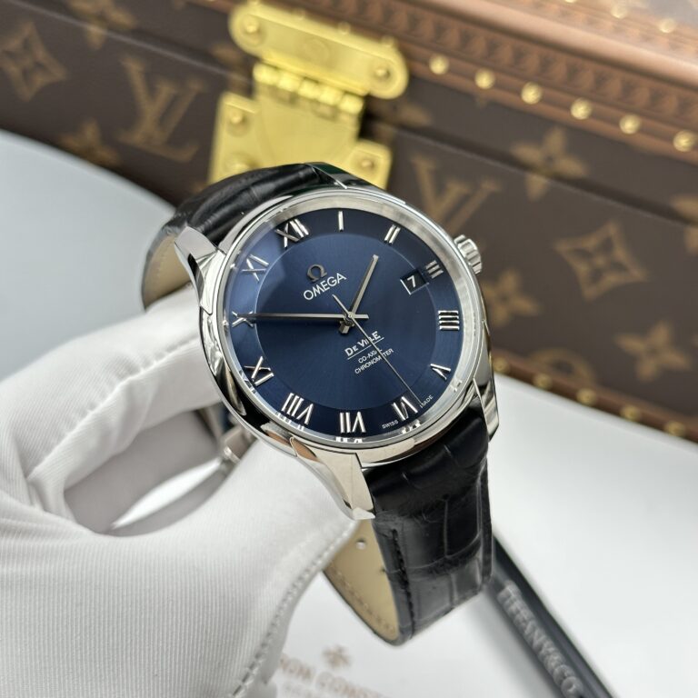 Omega Imitation Watches De Ville Co-Axial Chronometer 8500 Blue Dial Leather Strap 41mm - Image 3