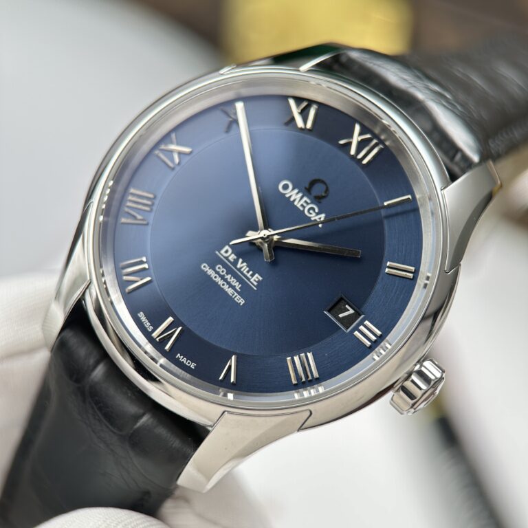 Omega Imitation Watches De Ville Co-Axial Chronometer 8500 Blue Dial Leather Strap 41mm - Image 4