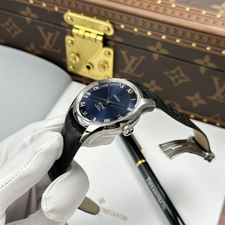 Omega Imitation Watches De Ville Co-Axial Chronometer 8500 Blue Dial Leather Strap 41mm - Image 5
